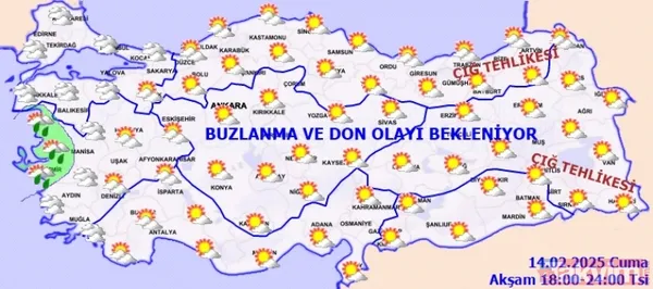 14 Şubat Tarihli Saat 18:00 İle 24:00 Aralığını Kapsayan Meteoroloji Verileri