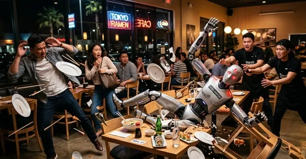 Dans eden robot kontrolden çıktı: Restoran birbirine girdi