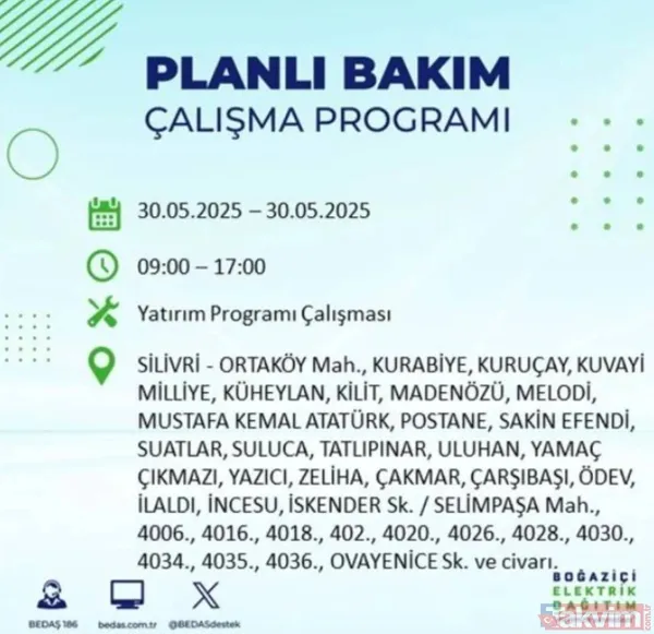 Bedaş | 30 Mayıs İstanbul Elektrik Kesintisi