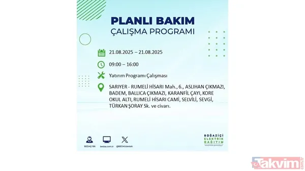 İstanbul'da 23 ilçede elektrik kesintisi! BEDAŞ İLÇE İLÇE listeledi: 21 Ağustos Perşembe günü 8 saat yok - 2