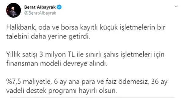 Halkbank yeni 36 ay vadeli 6 ay ana para ve faiz ödemesiz kredi desteği nasıl alınır? Bakan Albayrak açıkladı!-3