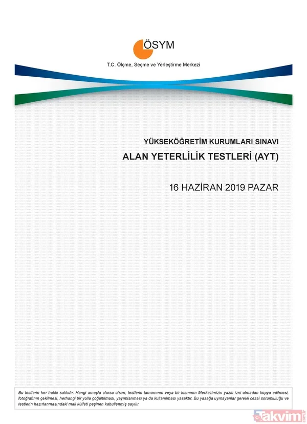 2019 YKS AYT soruları ve cevapları yayınlandı! İşte AYT soru ve cevap anahtarı... - 2