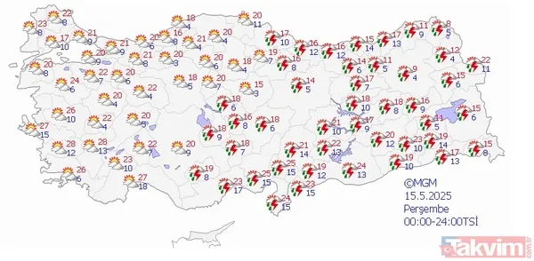 Perşembe Günü İse Akdeniz'in Doğusu, Doğu Anadolu, Güney Doğu Anadolu Ve Doğu Karadeniz'de Gök Gürültülü Sağanak Etkili Olacak.