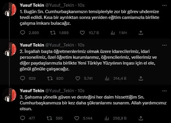 Cumhurbaşkanlığı Kabinesi'nin yeni bakanlarından teşekkür mesajı: "Türkiye Yüzyılı'nın şehirlerini hep birlikte inşa edeceğiz"-6