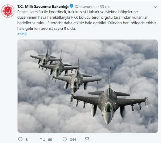 Son dakika haberi: Pençe Harekatı kapsamındaki hava harekatlarında 9 terörist etkisiz hale getirildi-1