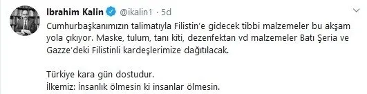 Cumhurbaşkanlığı duyurdu: Türkiye'den Filistin'e koronavirüs için yardım!-1