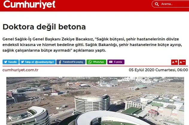 Şehir hastaneleri CHP yandaşı Cumhuriyet gazetesinde hazımsızlık yaptı