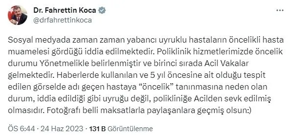 saglik-bakani-fahrettin-kocadan-yabanci-uyruklu-kisilerin-oncelikli-hasta-muamelesi-gordugu-iddialarina-yalanl-1687625619782.jpg Sağlık Bakanı Fahrettin Koca'dan "yabancı uyruklu kişilerin 'öncelikli hasta' muamelesi gördüğü" iddialarına yalanlama!-2