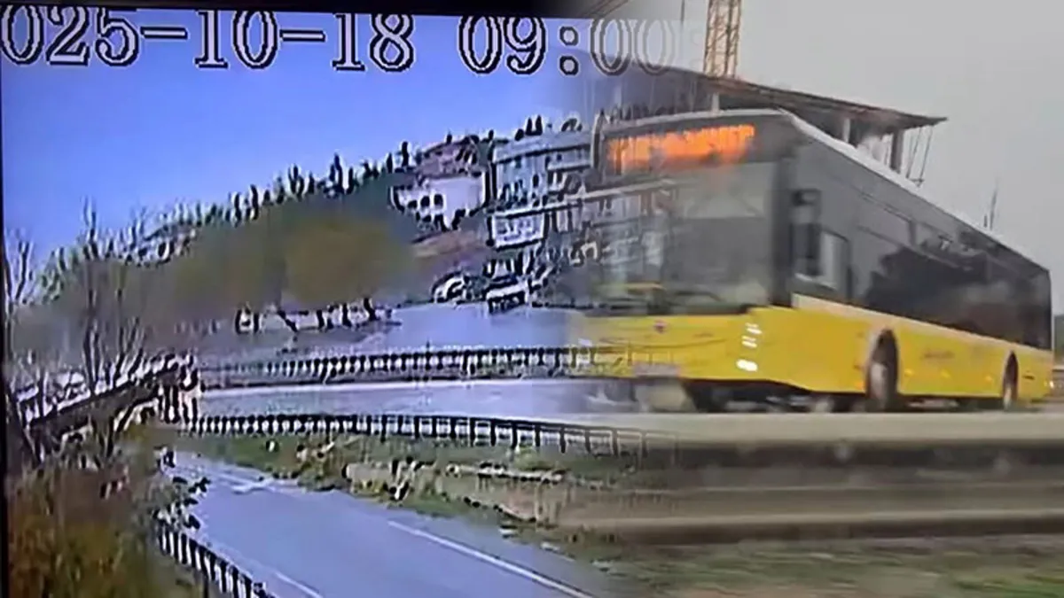 Büyükçekmece’de İETT otobüsünün kayarak yoldan çıktı! O anlar kamerada