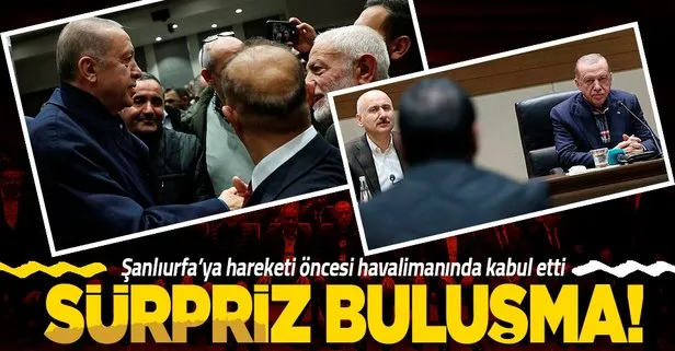 Atatürk Havalimanı’nda sürpriz buluşma! Başkan Erdoğan minibüs odaları başkanları ve şoförler ile buluştu