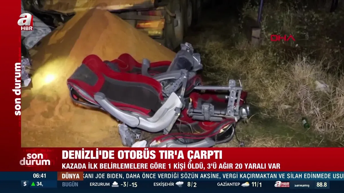 Denizli'de feci kaza! Yolcu otobüsünün bir tarafı yok oldu