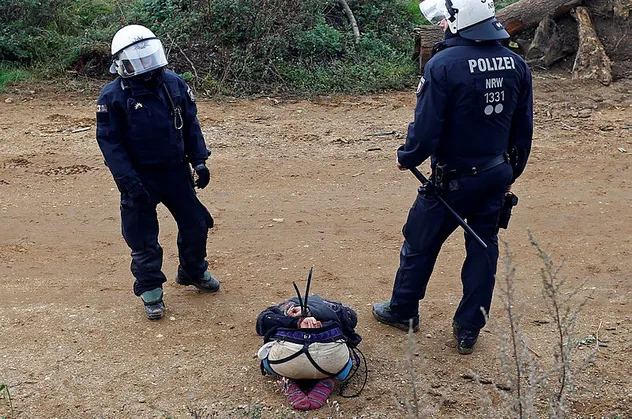Alman polisi Hambach Ormanı'ndaki çevrecileri yaka paça dışarı attı