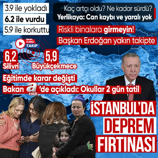 CANLI | 3.9 ile yokladı 6.2 ile salladı 5.9 ile korkuttu! İstanbulda deprem dalgası: 51 artçı meydana geldi | Okullar ve üniversiteler 2 gün tatil edildi