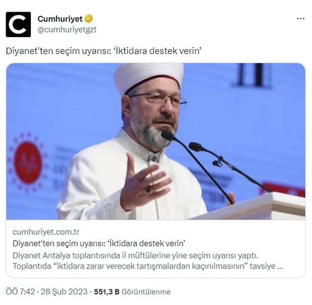 diyanet-isleri-baskanligindan-cumhuriyetin-secim-uyarisi-haberine-yalanlama-hukuki-islem-baslatilacak-1677590560377.jpg Diyanet İşleri Başkanlığı'ndan Cumhuriyet'in 'Seçim uyarısı' haberine yalanlama: Hukuki işlem başlatılacak-1