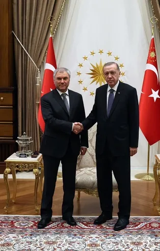 Son dakika: Başkan Erdoğan, Rusya Federasyonu Federal Meclisi Devlet Duması Başkanı Vyacheslav Volodin'i kabul etti