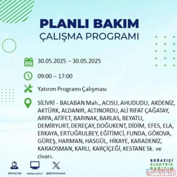 Bedaş | 30 Mayıs İstanbul Elektrik Kesintisi