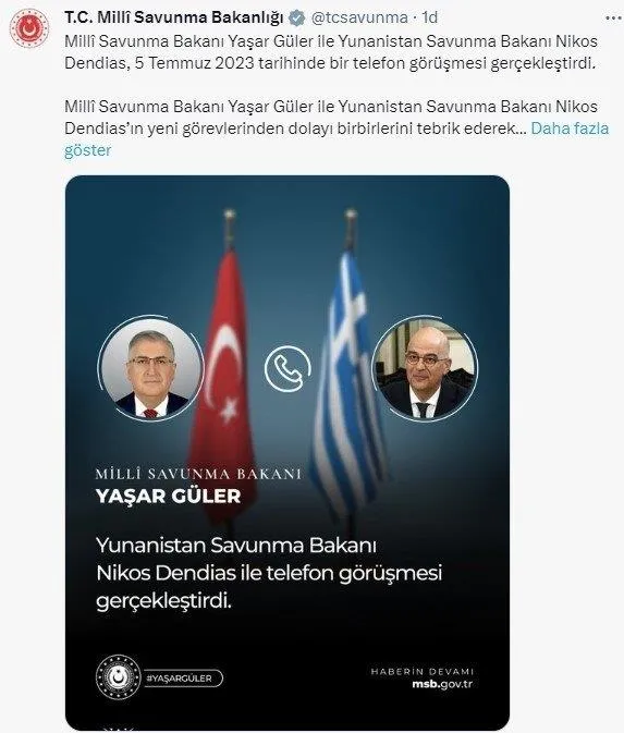 Son dakika: Milli Savunma Bakanı Yaşar Güler Yunan mevkidaşı Nikos Dendias ile görüştü-2