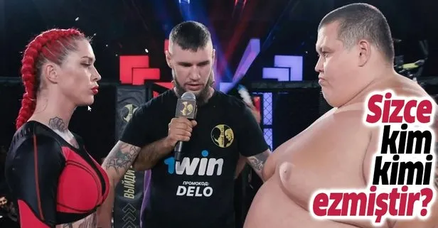 Rusya’da 62 kilogram ağırlığındaki kadın dövüşçü Darina Mazdyuk 240 kilogram ağırlığındaki Grigory Chistyakov ilk rauntta nakavt etti