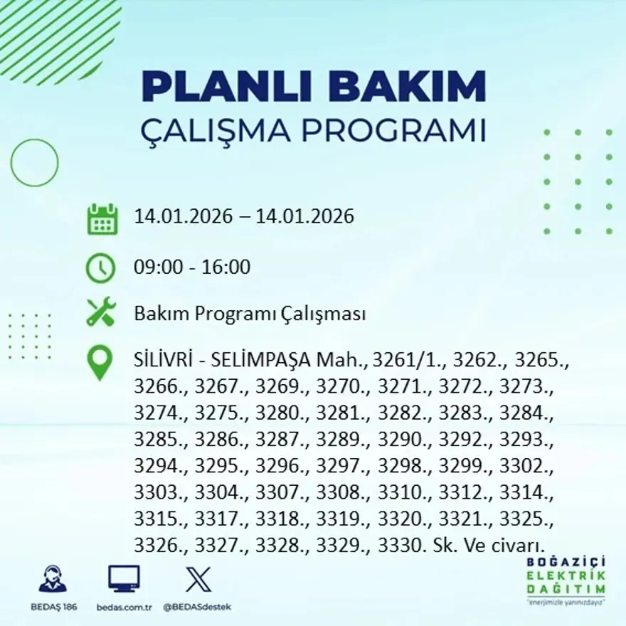 12 ilçe 8 saat elektriksiz! BEDAŞ duyurdu: İşte 14 Ocak kesinti listesi - 40