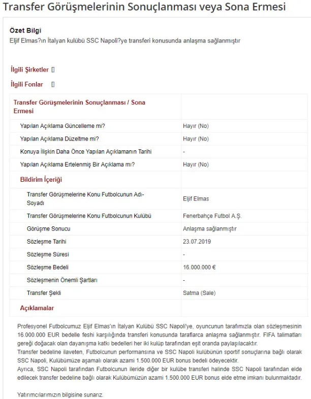Son Dakika Fenerbahce Eljif Elmas In Bonservis Bedelini Acikladi Takvim