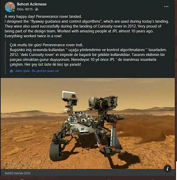 NASA'nın Perseverance isimli uzay aracının arkasında Prof. Dr. Behçet Açıkmeşe var-3