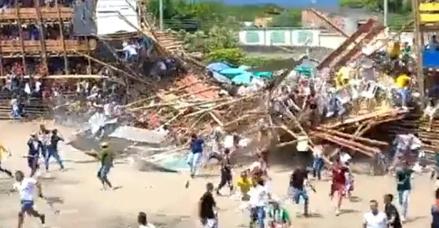 Kolombiya’da boğa güreşinde dehşet anları! Tribün çöktü 5 kişi öldü 500 kişi yaralandı