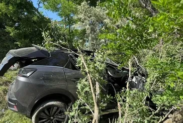 Kontrolden çıkan otomobil ağaçlık alana uçtu!