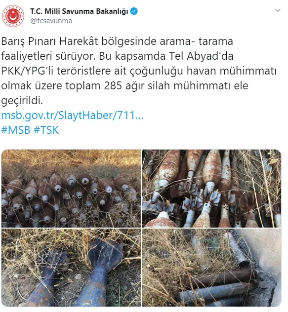MSB açıkladı: "Tel Abyad'da 285 ağır silah mühimmatı bulundu"-3