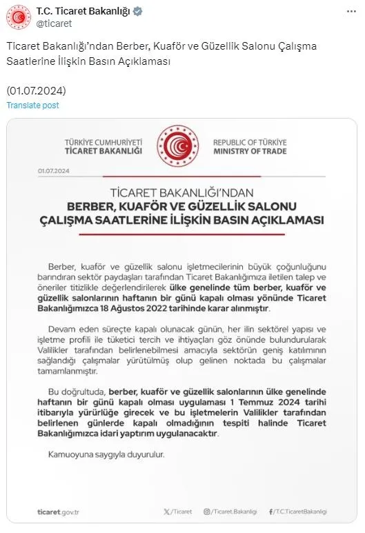 Ticaret Bakanlığı açıkladı! Artık Valilik belirleyecek! Berber, kuaför ve güzellik salonları ile ilgili flaş karar-2