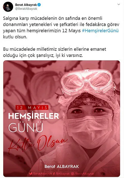 Hazine ve Maliye Bakanı Berat Albayrak'tan Hemşireler Günü mesajı!-1