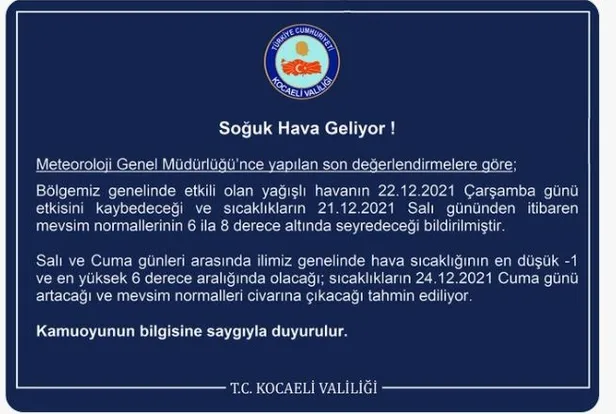 21 Aralık Salı Kocaeli’de okullar kapalı mı? Kocaeli yarın okullar tatil mi edildi? Kocaeli Valiliği kar tatili açıklaması!-3