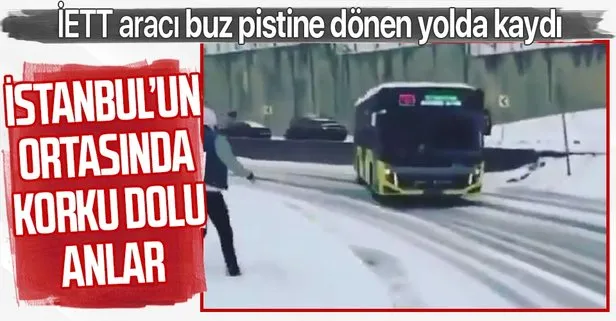 Son dakika: Başakşehir’de İETT otobüsü buzlanma nedeniyle kaydı! Korku dolu anlar