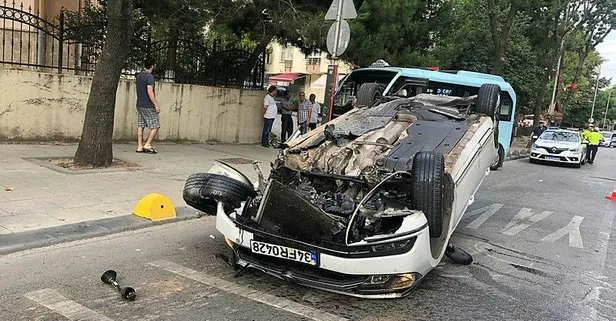 İstanbul’da akılalmaz kaza! Takla atan otomobilden kopan parça...