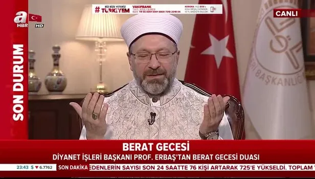Diyanet İşleri Başkanı Ali Erbaş'tan Berat Gecesi özel duası