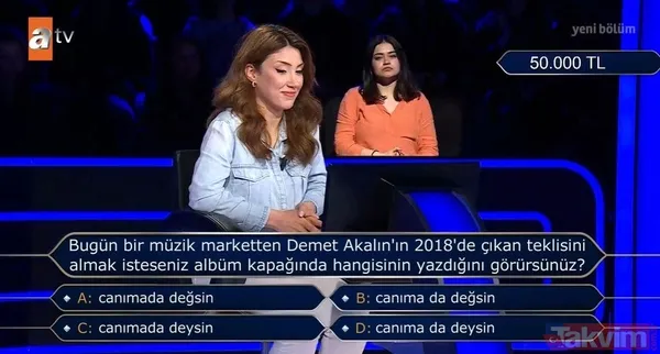 Kenan İmirzalıoğlu'nun sunduğu Kim Milyoner Olmak İster'de kafa karıştıran Demet Akalın sorusu - 5