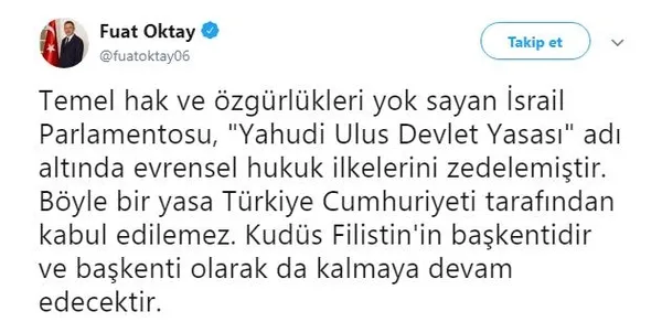 Cumhurbaşkanı Yardımcısı Fuat Oktay: İsrail Parlamentosu hukuk ilkelerini zedelemiştir-1