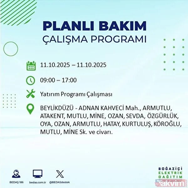 Evde elektrik ne zaman gelir? 11-12 EKİM İLÇE İLÇE LİSTE: İstanbul'da 9 saat yok - 9