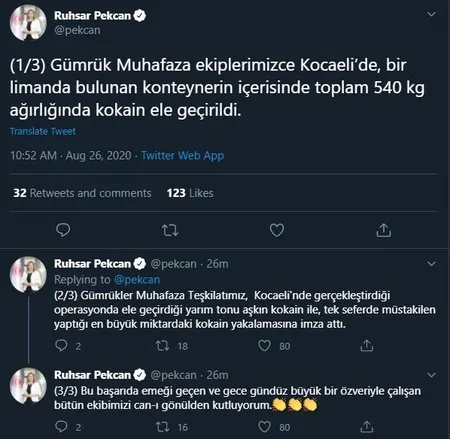 Son dakika: Bakan Ruhsar Pekcan duyurdu: 540 kilogram kokain ele geçirildi-3
