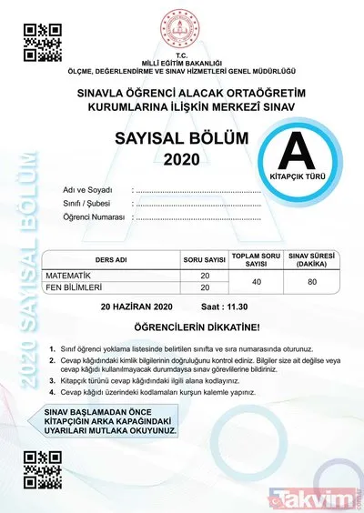 Meb 2020 Lgs Sayisal Soru Ve Cevaplarini Yayinladi Iste Lgs 2020 Matematik Ve Fen Bilimleri Soru Kitapcigi Cevap Anahtari Galeri Takvim