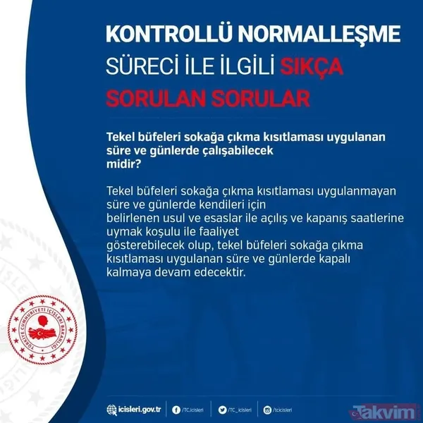 Tekel büfeleri sokağa çıkma kısıtlaması uygulanan süre ve günlerde çalışabilecek midir? Tekel büfeleri sokağa çıkma kısıtlaması uygulanmayan süre ve günlerde...