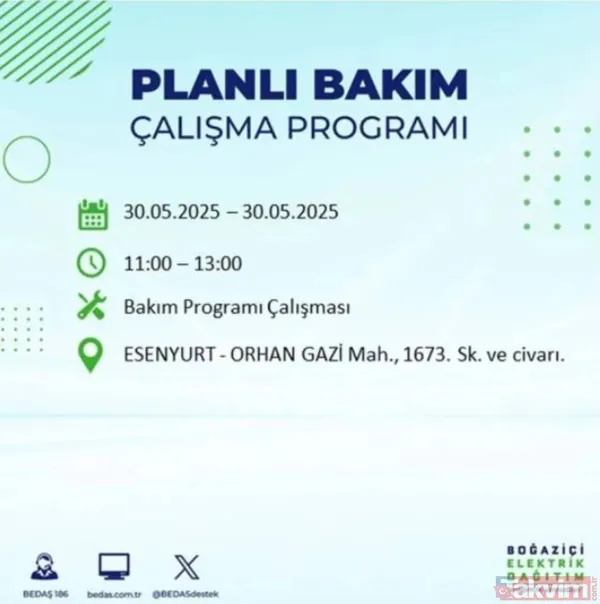 Bedaş | 30 Mayıs İstanbul Elektrik Kesintisi