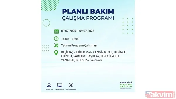 9 Temmuz İstanbul Elektrik Kesintisi