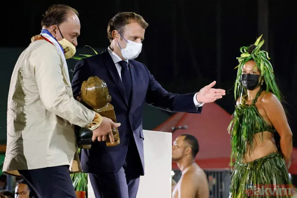 Fransa Cumhurbaşkanı Emmanuel Macron'un Fransız Polinezyası'nda ilginç anları! Boynuna çiçekleri doladılar - 23