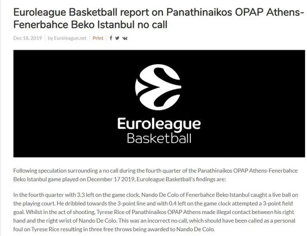 Son dakika haber... Euroleague, Panathinaikos - Fenerbahçe Beko maçında hakem hatası yapıldığını açıkladı-1