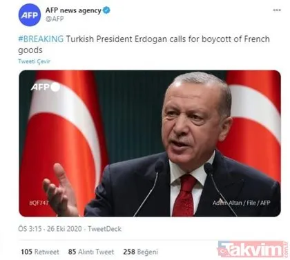 Başkan Erdoğan’ın Fransız mallarına boykot çağrısı dünya basınında! Hepsi son dakika geçti