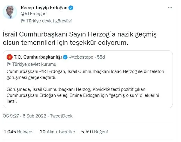 Son dakika: Liderlerden koronavirüse yakalanan Başkan Recep Tayyip Erdoğan'a geçmiş olsun mesajları! Rusya, İsrail, Irak...-7