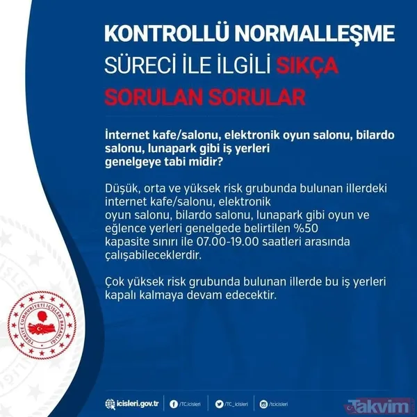 İnternet kafe/salonu, elektronik oyun salonu, bilardo salonu, lunapark gibi iş yerleri genelgeye tabi midir? Düşük, orta ve yüksek risk grubunda bulunan...