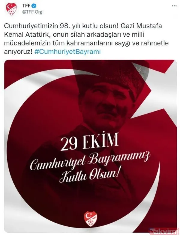 Spor camiasından 29 Ekim Cumhuriyet Bayramı mesajları! Beşiktaş, Fenerbahçe, Galatasaray, Trabzonspor... - 3