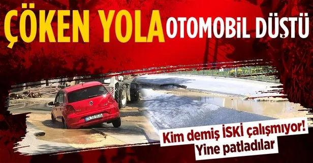 Büyükçekmece’de çöken yola otomobil düştü! İSKİ çalışması vatandaşlara kabus oldu