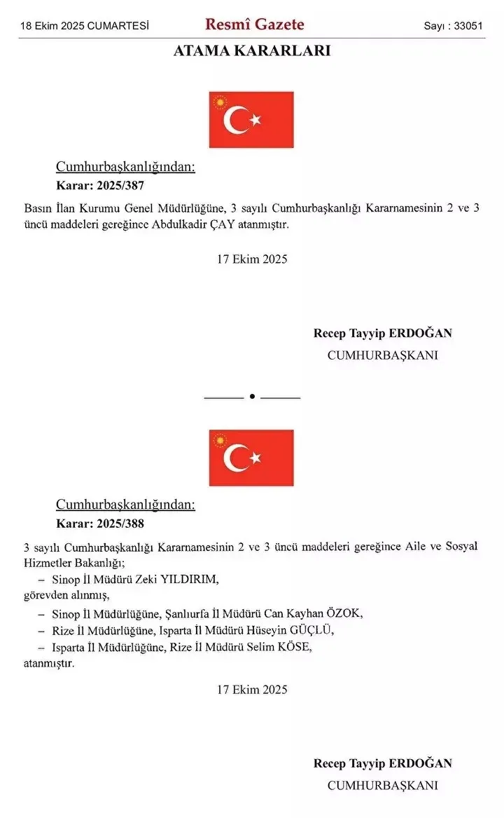 Resmi Gazete'de yayımlandı! Basın İlan Kurumu Genel Müdürlüğü'ne Abdulkadir Çay atandı-3